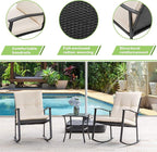 Vongrasig 3 Piece Outdoor Rocking Chair Set, PE Wicker Rattan Small Bistro Set, Front Porch Furniture Rocking Chairs Set of 2, Cushioned Patio Rocker Chair Set with Glass Table (Beige) - Image 3