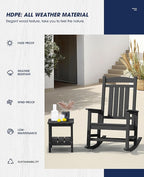 KINGYES Oversized HDPE Outdoor Rocking Chair Set of 2, Widened Seat Patio Rocking Chair, All Weather Patio Rocker, Black - Image 5