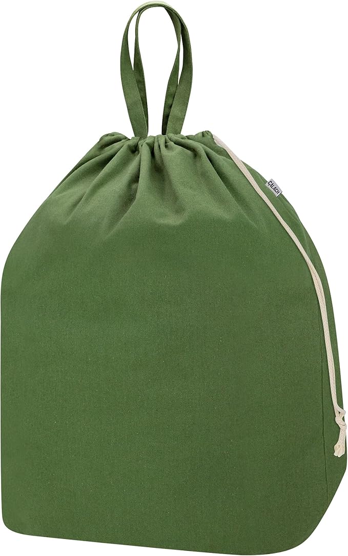 Canvas Laundry Bags with Handles & Rectangular Base, Washable Cotton Drawstring by CALACH