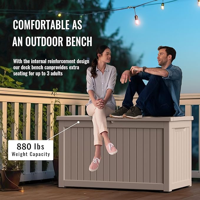 DRATO 280 Gallon Deck Box, Waterproof Resin Large Outdoor Storgae Box for Patio Furniture, Patio Cushions, Gardening Tools, Pool Supplies, Lockable（Gray，280 Gallon） - Image 3