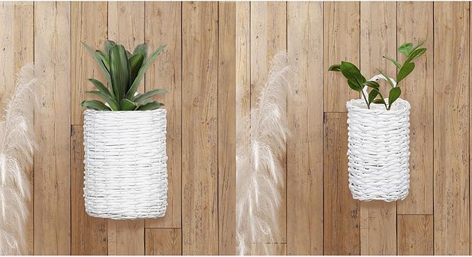 AuldHome Design Wall Hanging Baskets; Woven WIcker Rustic Farmhouse White - Image 8