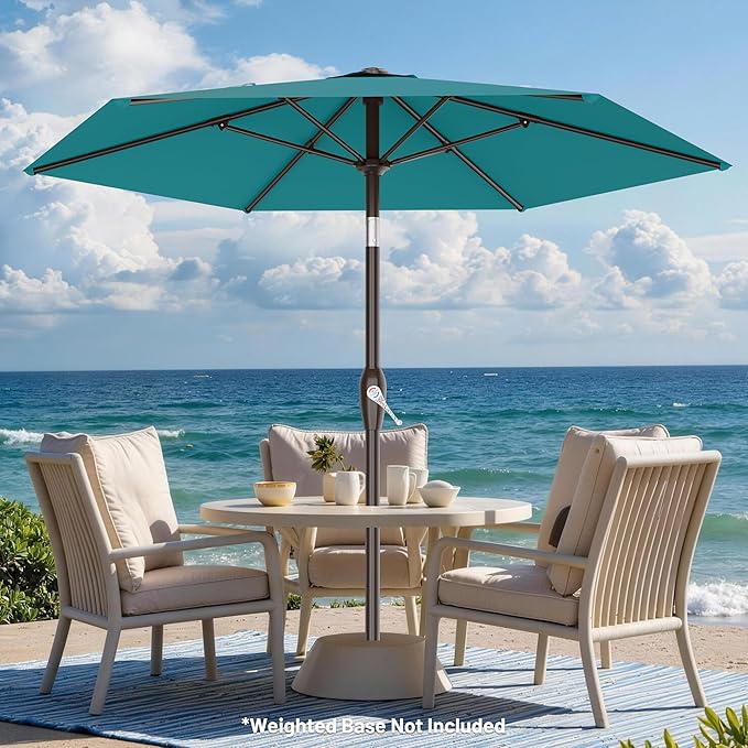 AreShark 7.5FT Patio Umbrella Table Market Umbrella with 6 Sturdy Ribs, Button Tilt/Crank, Heavy-Duty Outdoor Umbrellas for Pool, Deck, Garden and Backyard, Cerulean - Image 6