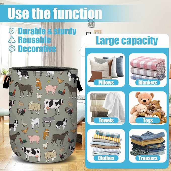 Funny Farm Animal Laundry Basket, Laundry Hamper Collapsible Oxford Cloth - Image 3