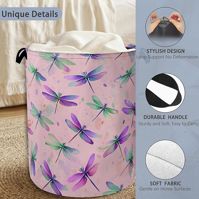 Colorful Dragonfly Laundry Basket, Foldable - Image 3