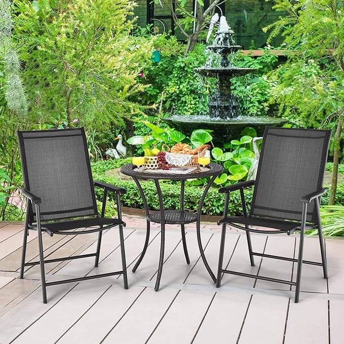 Giantex Set of 4 Patio Folding Chairs, Outdoor Chairs with Armrest, Portable Dining Chairs for Porch Camping Pool Beach Deck Lawn Garden, 4-Pack Patio Chairs, Metal Frame, Black - Image 2