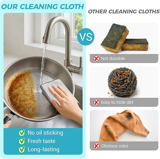 12 PCS Non Scratch Wire Dishcloth, Cleans Fast Without Scratching, Stands Up to - Image 4