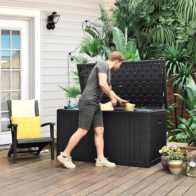 YITAHOME XXL 230 Gallon Large Deck Box,Outdoor Storage for Patio Furniture Cushions,Garden Tools with Flexible Divider,Waterproof,Lockable (Black) - Image 3