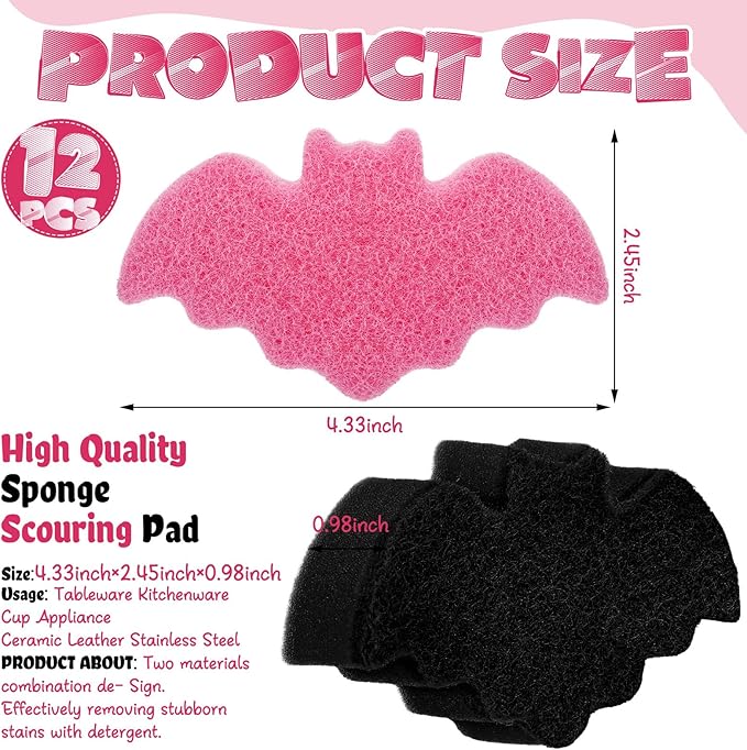 Tioncy 12 Pack Bat Kitchen Sponges Bulk Dual Sided Scrubber Sponges Dishwashing - Image 2