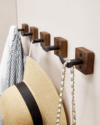 3 Pack Matte Black Wall Coat Hook Rack, Modern Coat Hooks Black Walnut Wood - Image 4