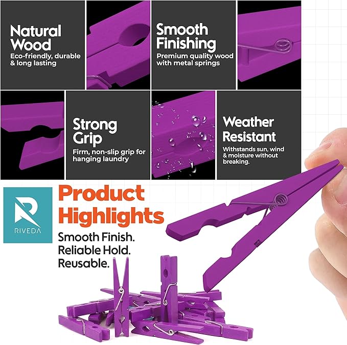 RIVEDA 50pcs Colored Wooden Clothes Pins, Clothespins - Image 4