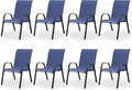 Patio Dining Chairs Set of 8, Outdoor High Stacking Chairs，Breathable Seat Fabric and Alloy Steel Frame for Backyard, Porch, Garden, Sunroom (Blue) by VonzoyHome