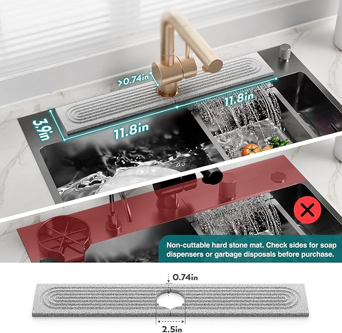 Stone Kitchen Sink Faucet Mat, Premium Upgraded Diatomite Drying Stone Mat & - Image 4