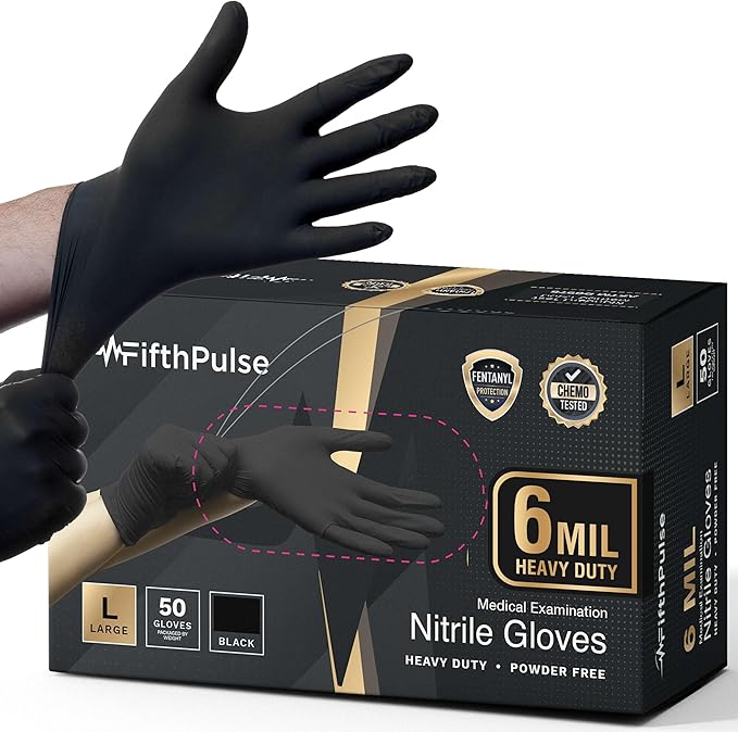 FifthPulse 6 Mil Black Nitrile Gloves, Heavy Duty Mechanic and Food Grade Glove by FifthPulse