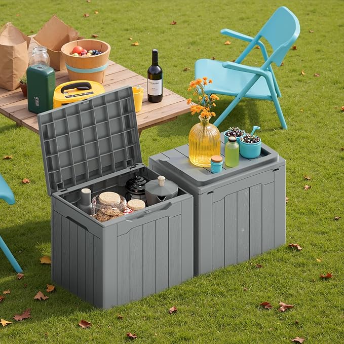 Devoko 30 Gallon Resin Deck Box 2 Pack Outdoor Indoor Waterproof Storage Box for Patio Furniture Pool Accessories Storage for Cushion Garden Tools (Grey, 2 Pack) - Image 4