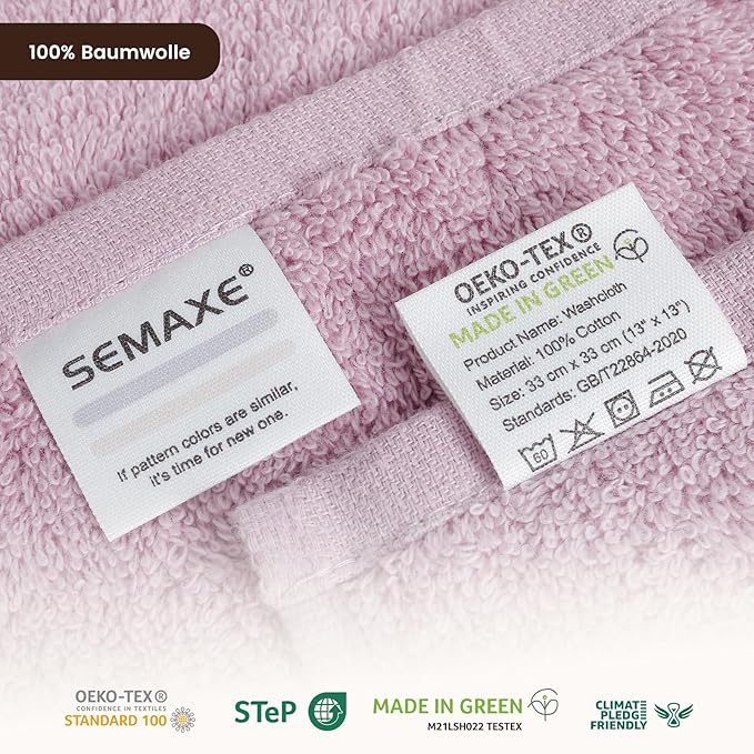 SEMAXE 100% Cotton Washcloths 12-Pack, 13 × 13 Inch Soft Luxury Face Towels – - Image 3
