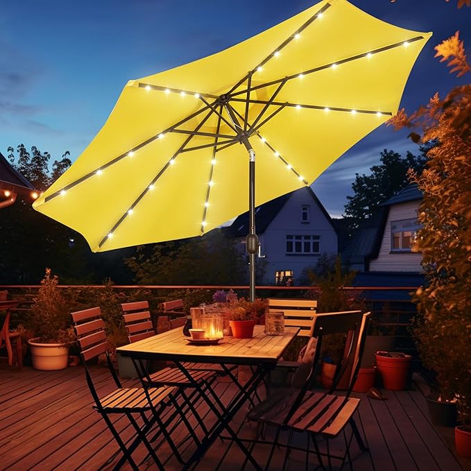 Blissun 9 ft Solar Umbrella, 32 LED Lighted Patio Umbrella, Table Market Umbrella, Outdoor Umbrella for Garden, Deck, Backyard, Pool and Beach (Yellow) - Image 8