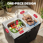 Outdoor Kitchen Island with Stainless Steel Sink and Storage Cabinet, 35-Inch BBQ Prep Station with Faucet & Lockable Wheels for Patio, Backyard, and Outdoor Cooking, Black & Silver - Image 5