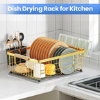 Dish Drying Rack Gold with Diatomaceous Earth 1 Tier, Large Capacity Space - Image 5