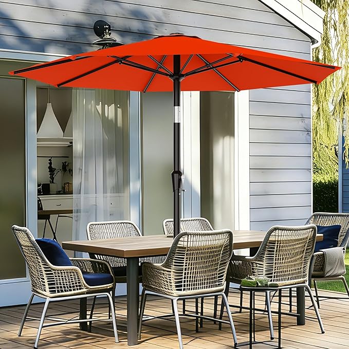 AreShark 9 FT Patio Umbrella for Outdoor, Outdoor Umbrella with Push Button Tilt and Crank, Outdoor Patio Umbrellas with 8 Sturdy Ribs for Market, Garden, Deck, Backyard, Pool (Orange) - Image 2