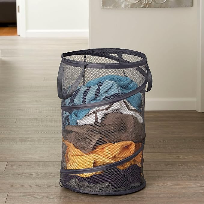 Household Essentials 2027-1 Pop-Up Collapsible Mesh Laundry Hamper | Charcoal - Image 2
