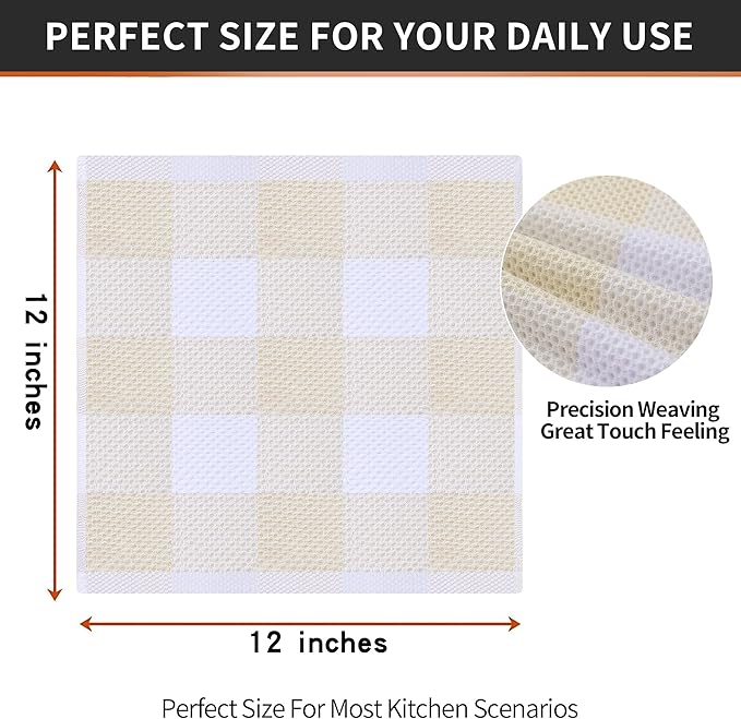 Homaxy 100% Cotton Waffle Weave Check Plaid Dish Cloths, 12 x 12 Inches - Image 5