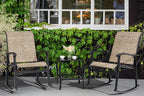Vongrasig 3 Piece Outdoor Rocking Bistro Set, Textilene Fabric Small Patio Furniture Set, Front Porch Rocker Chairs Conversation Set with Glass Table for Lawn, Garden, Balcony, Poolside (Brown) - Image 8