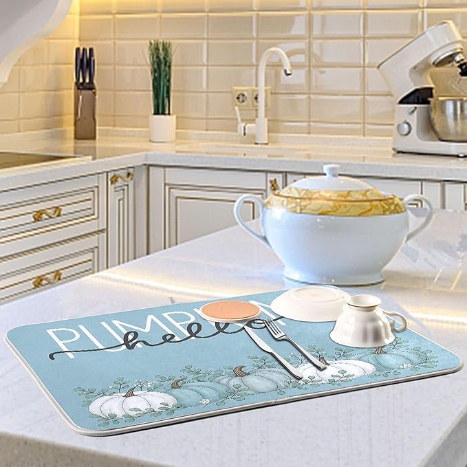 Fall Pumpkin Aqua Blue Dish Drying Mat - Image 6
