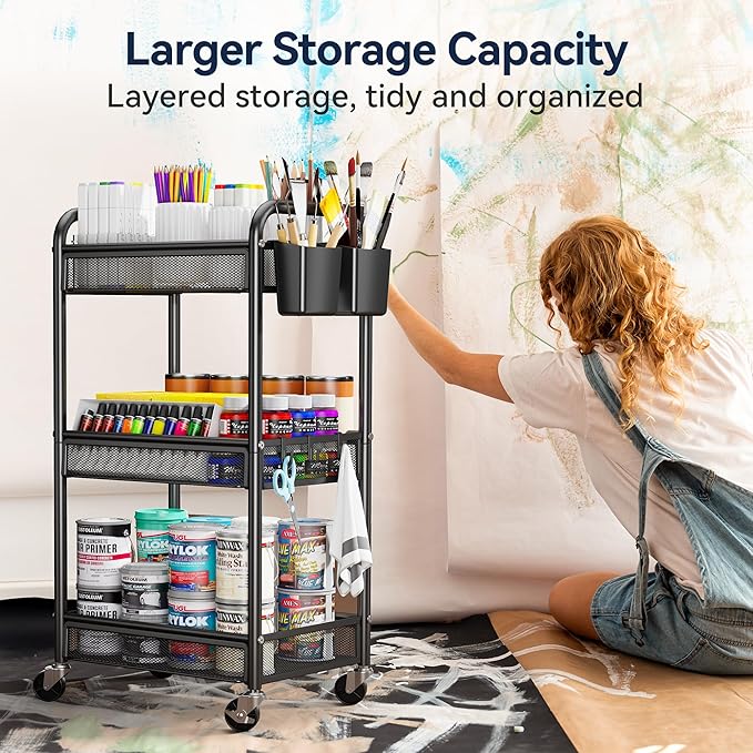 YASONIC 3 Tier Rolling Cart – Metal Utility Storage Carts - Image 5