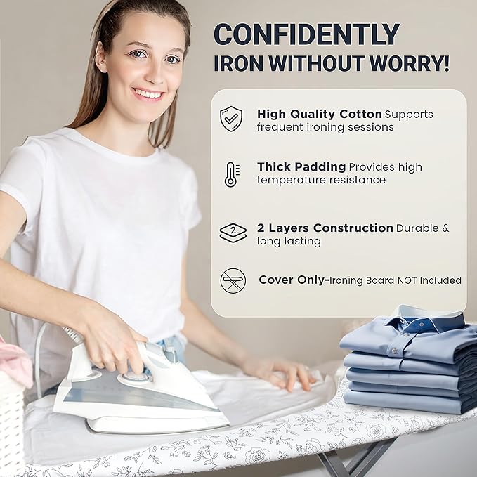 Ironing Board Cover and Pad 15"x54" Extra Thick Natural Cotton, Scorch and - Image 5