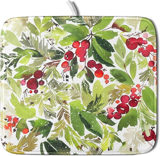 Watercolor Christmas Dish Drying Mat 16 x 18 Inch by APORTT