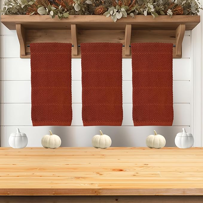 Maroon Rust Cinnamon Kitchen Hand Dish Towels: Oversized 28" x 18", 100% Cotton - Image 4