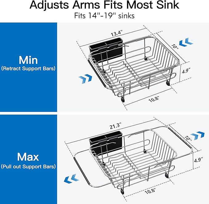 Apartment RV Small Dish Drainer Drying Rack Over The Sink In Stainless Steel - Image 4