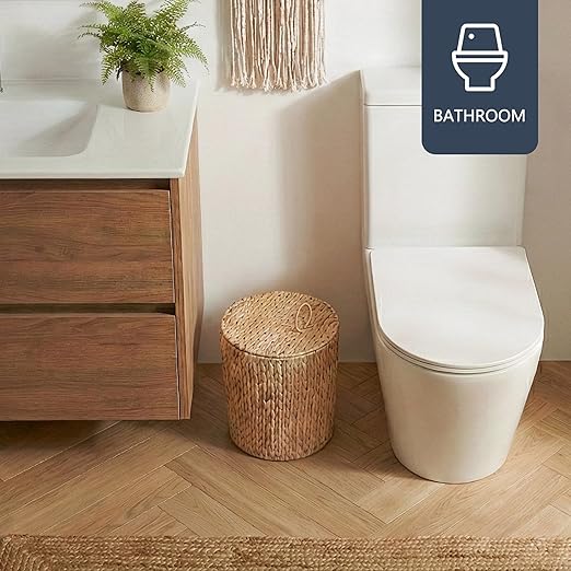 4 Gallon Wicker Trash Can with Lid, Small Bathroom Trash Can, Water Hyacinth - Image 2