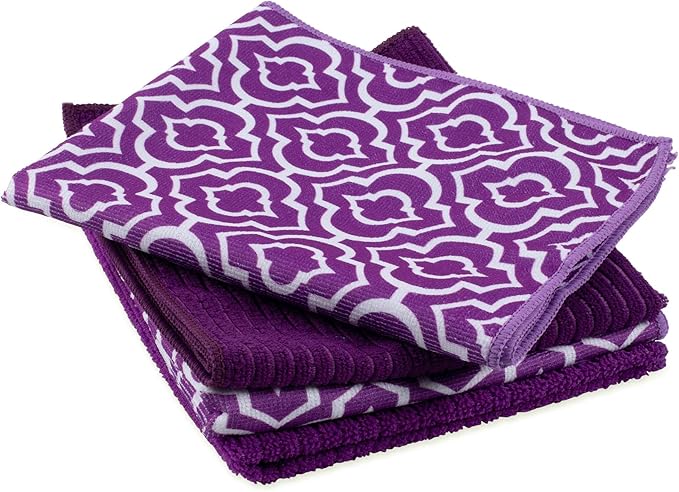 DII Cleaning Collection Multi-Purpose Microfiber, Eggplant Lattice, Dishtowel - Image 2