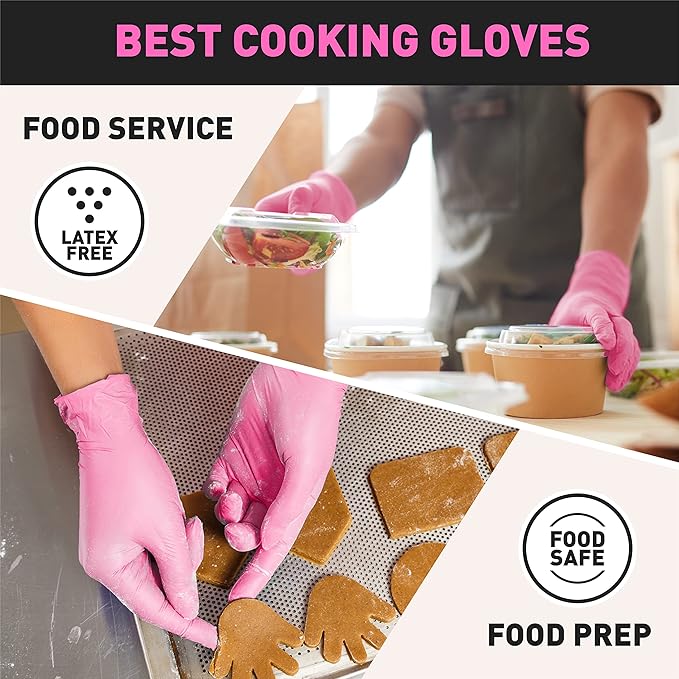 OKIAAS Black/Pink Vinyl Disposable Gloves Latex Free, Food Grade, 5 mil - Image 3