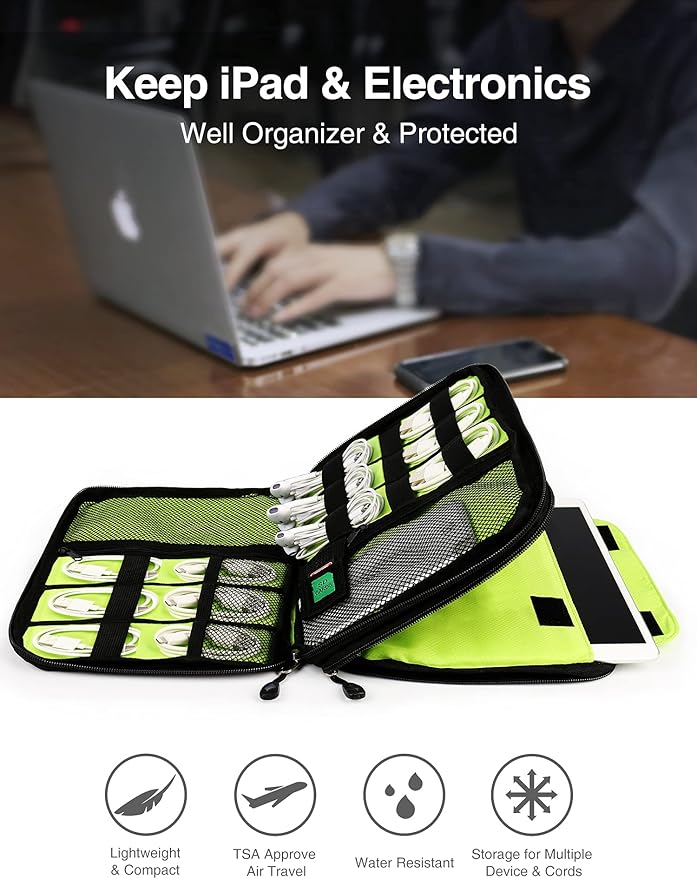 Luxtude Double Layer Cable Organizer Bag, Portable Cord Storage Case, Flat - Image 2
