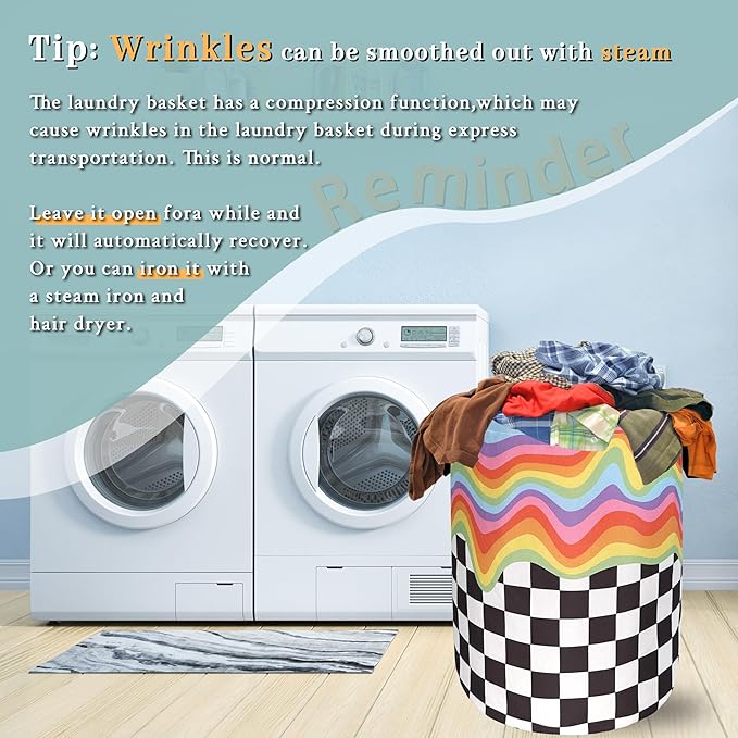 Rainbow Grey White Plaid Laundry Hamper Colorful Hippie Funny Laundry Basket - Image 6