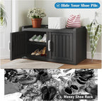 2-Tier Storage Bench, Waterproof UV-Resistant Outdoor Shoe Storage Cabinet with 2 Doors & Adjustable Shelves for Indoor Outdoor Entryway, Hallway, Living Room (Black) - Image 7
