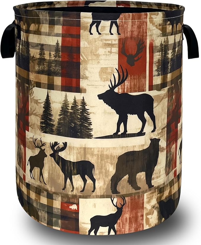 Deer Laundry Basket Portable Oxford Cloth Funny Retro Forest Animal Bears by Unknown