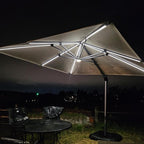 PURPLE LEAF 10 Feet Patio Umbrella with Base Outdoor Cantilever Solar Powered LED Swivel Square Umbrella Aluminum Offset Umbrella with 360-degree Rotation for Garden Deck Pool Patio, Beige by PURPLELEAF