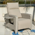 Upgraded Outdoor Recliner Chair, Reclining Patio Chairs with Adjustable Back up to 150°Lay Flat and Extended Footrest, Wicker Recliner Chairs with Flip Table and Removable Olefin Cushion by zzw