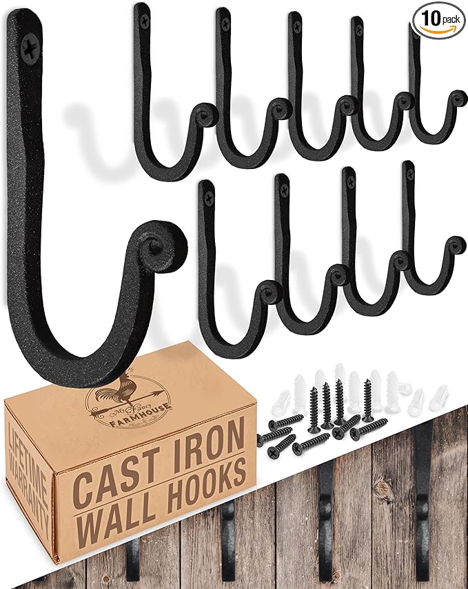 Larger Railroad Spike Cast Iron Hooks Handmade Blacksmith, Wall Mounted by MyFancyFarmhouse