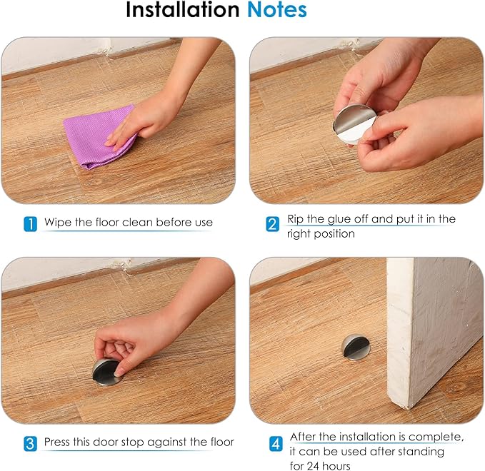 8 Pcs Self Adhesive Door Stoppers, Stainless Steel Floor Door Stop Wall - Image 7