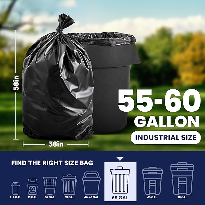Plasticplace - T55151BK 55-60 gallon Trash Bags │ 1.5 Mil │ Black Heavy Duty - Image 3