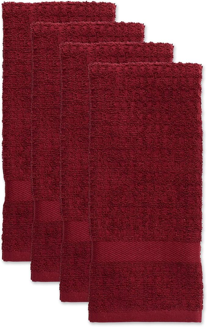 DII Basic Terry Collection Waffle Dishtowel Set, Solid Wine, 4 Piece - Image 2
