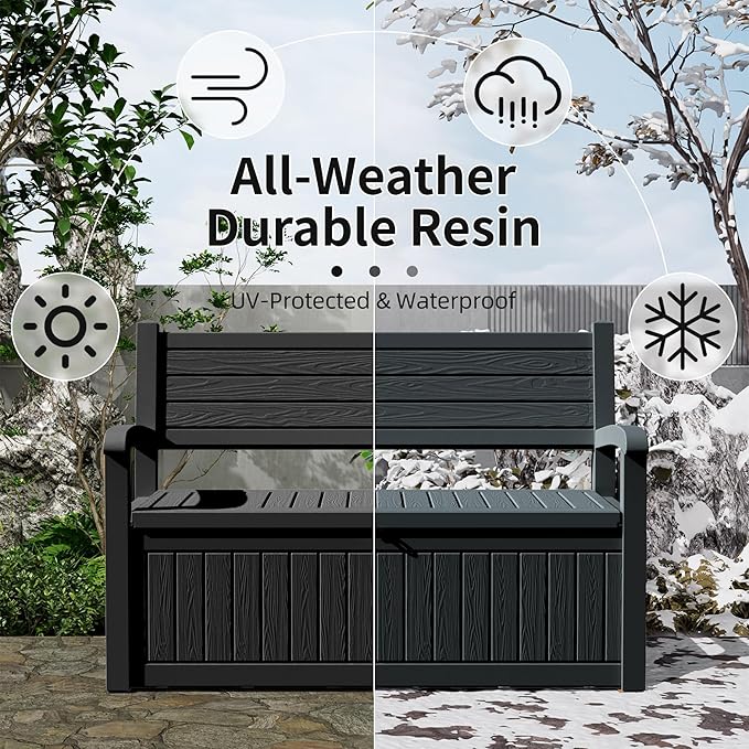 80 Gallon Outdoor Storage Bench Deck Box Waterproof Lockable,Outdoor Storage Furniture for Patio,Garden and Porch,Tools and Cushions（ Black Stripe） - Image 4