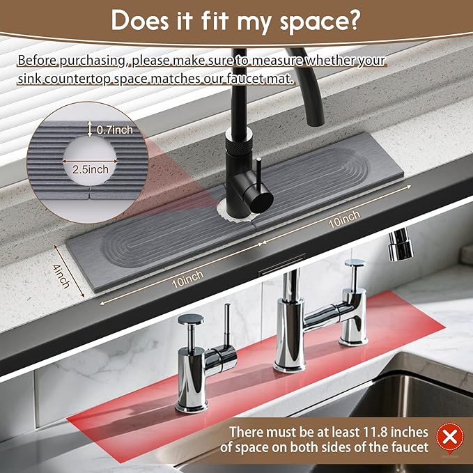 Faucet Mat for Kitchen Sink, Diatomite Quick Drying Tray, 20 Inch Kitchen Sink - Image 3