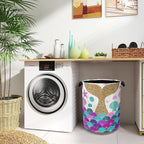 Fish Scales Laundry Basket, Mermaids Seashell Foldable Oxford Cloth Tote Bag - Image 8