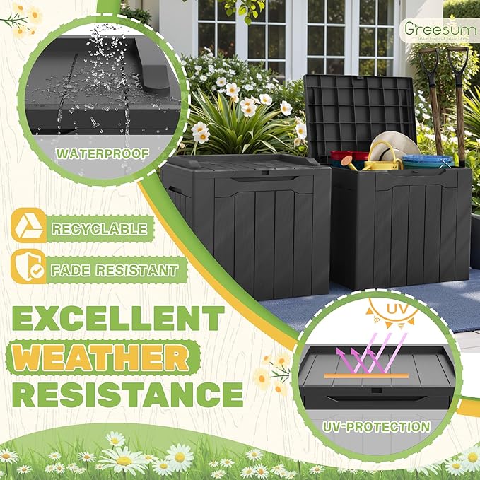 Greesum 31 Gallon Deck Box for Outside, All Weather Outdoor Storage Boxes for Patio Furniture Set, Package Delivery Box,Garden Tools, Gray(Set of 2) - Image 5