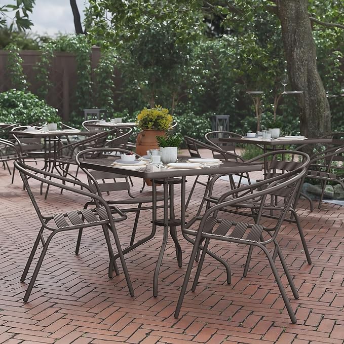 Flash Furniture Lila Metal Restaurant Stack Chairs with Metal Slats, Set of 4, Bronze - Image 2